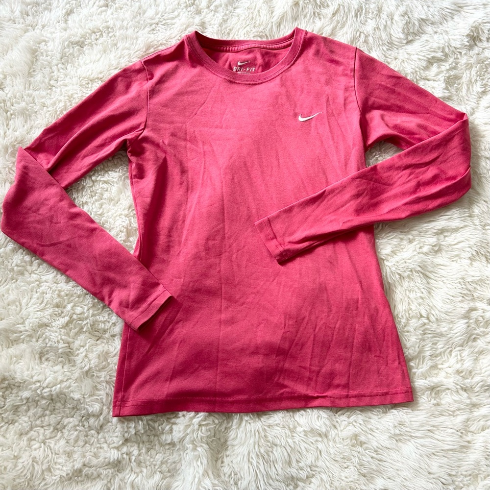 Nike Fuchsia Long Sleeve Logo Dri Fit Top